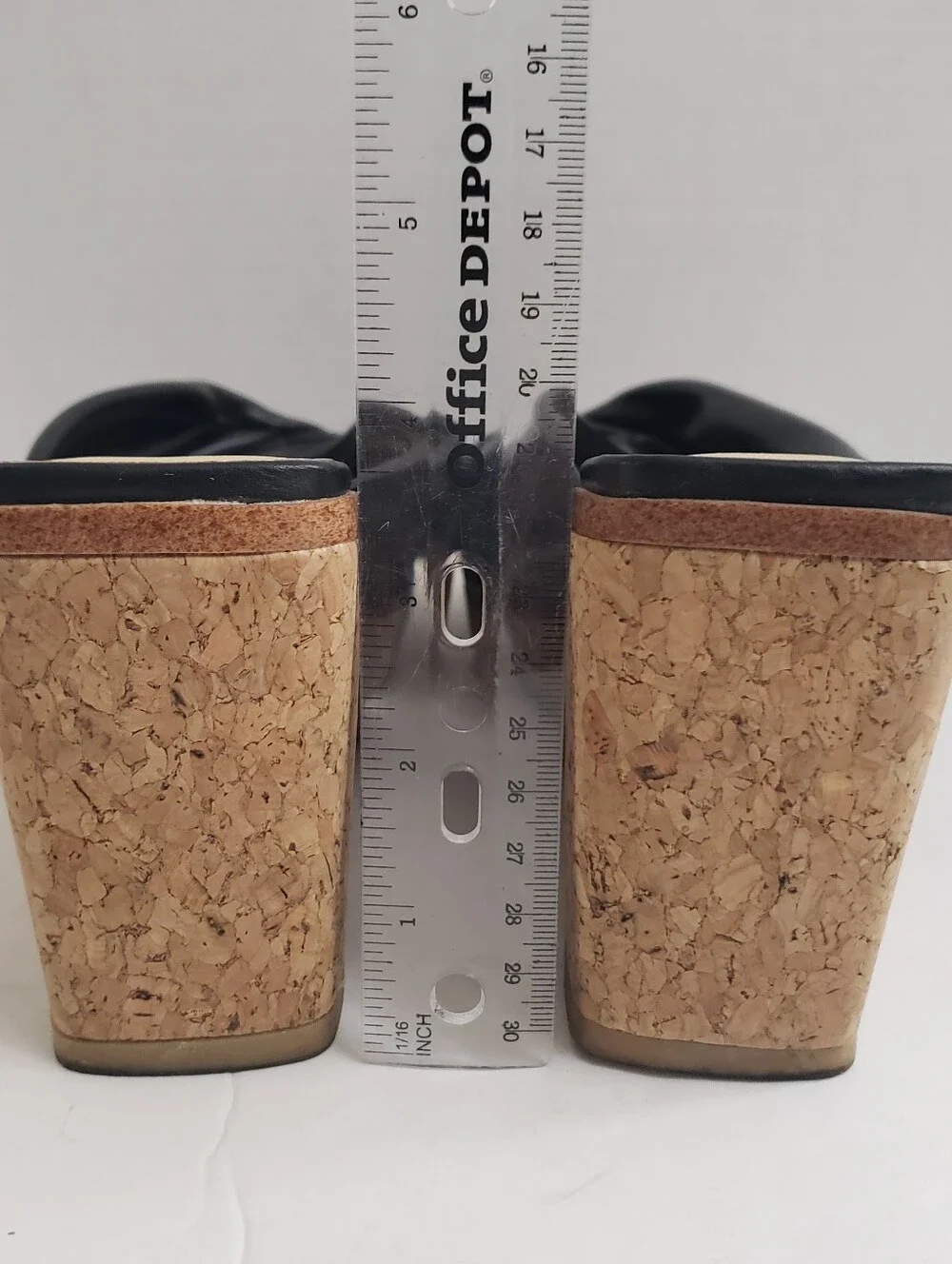 Sz 6 Time And Tru Black Faux Leather Slip On Cork Wedge Heels